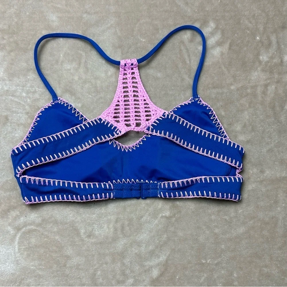 Victoria's Secret Crochet Halter Floral Paisley Blue Bikini Size Small - Picture 8 of 10
